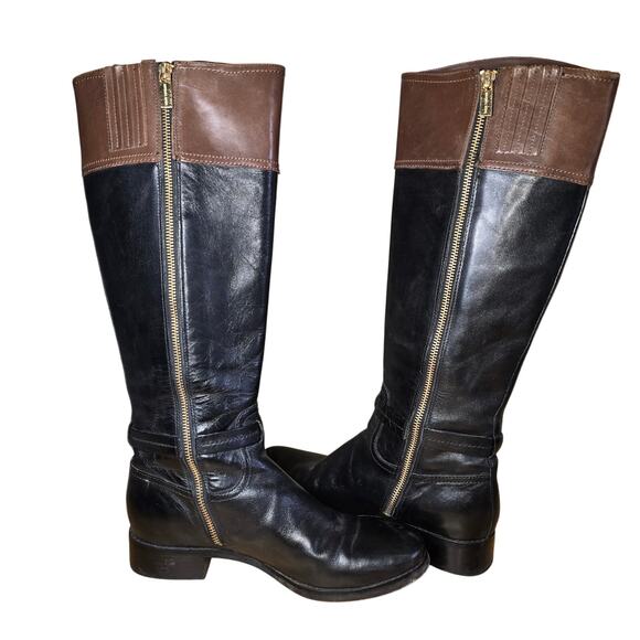 Michael Kors Womens Stockard Two Toned Riding Boots Leather Black Luggage Sz 8.5 - Picture 3 of 8